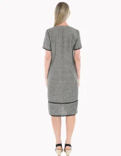 Ric Rac Detail Linen Shift Midi Dress