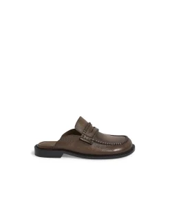 Ridge Mo Leather Backless Loafer Mules