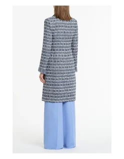 Royal Metallic Check Tweed Fringed Longline Coat