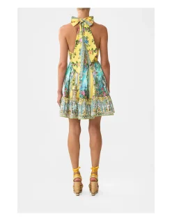 RUFFLE HEM HALTER SHORT DRESS
