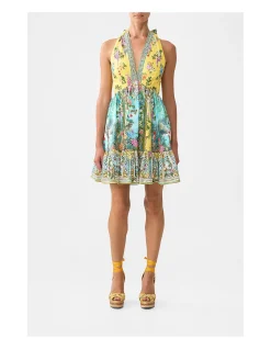 RUFFLE HEM HALTER SHORT DRESS