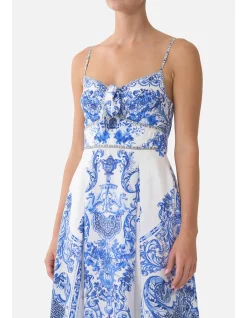 RUFFLE HEM TIE FRONT MIDI DRESS