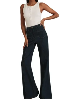 Sakura High Rise Flared Patch Pocket Jeans