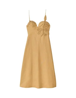 SAND FLOWERED BUST MIDI DRESS