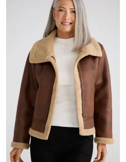 Sander Faux Shearling Trim Zip Jacket