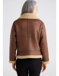 Sander Faux Shearling Trim Zip Jacket