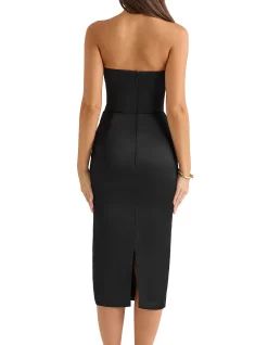Santana Strapless Satin Midi Dress