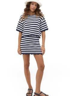 SCALLOP STRIPE KNIT TOP
