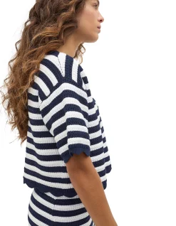 SCALLOP STRIPE KNIT TOP