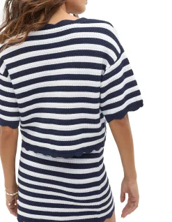 SCALLOP STRIPE KNIT TOP