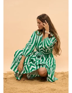 Sea Breeze Green Stripe Tiered Midi Dress
