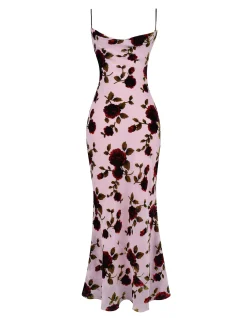 'Serena' Pink Devore Maxi Dress