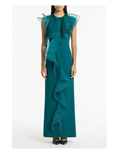 SERPENTINE CREPE RUFFLE FRONT GOWN