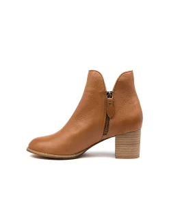 Shaine Dark Tan Leather Ankle Boots