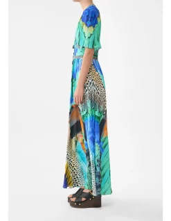 SHAPED WAISTBAND DRESS WITH FLUTTER SLEEVES
