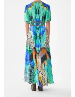SHAPED WAISTBAND DRESS WITH FLUTTER SLEEVES