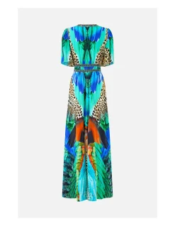 SHAPED WAISTBAND DRESS WITH FLUTTER SLEEVES
