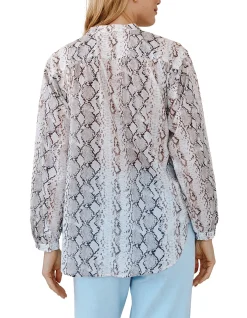 Shirred Mandarin Collar Shirt