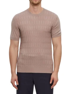 SHORT SLEEVE TEXTURED KNITTED SILK AND COTTON TSHIRT