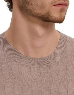 SHORT SLEEVE TEXTURED KNITTED SILK AND COTTON TSHIRT