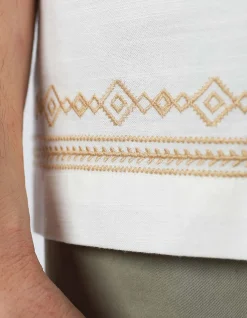 SHORT SLEEVE AZTEC EMBROIDED CUBAN COLLAR COTTON SHIRT