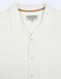 SHORT SLEEVE AZTEC EMBROIDED CUBAN COLLAR COTTON SHIRT