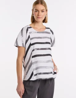 SHORT SLEEVE BRUSHED STRIPE TOP