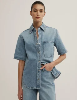 Short Sleeve Denim Snap Shirt