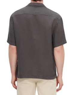 Short Sleeve Linen Shirt Black