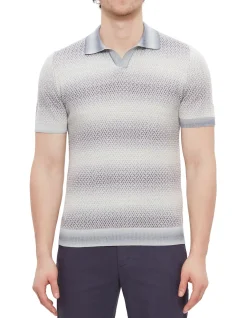 Short Sleeve Ombre Knit Polo Navy