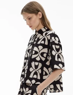 Short Sleeve Printed Linen Shirt
