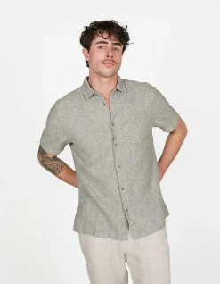 SHORT SLEEVE TEXTURED DOBBY COTTON SHIRT