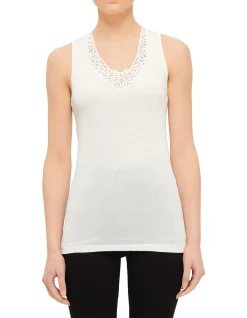 Silk Wool Vest W/Floral Lace
