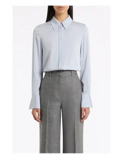 SKY BLUE SILK SATIN GEORGETTE CLASSIC BLOUSE