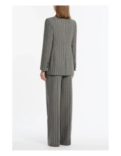 SLATE ITALIAN WOOL PINSTRIPE WIDE LEG PANT