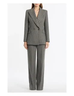 SLATE ITALIAN WOOL PINSTRIPE WIDE LEG PANT