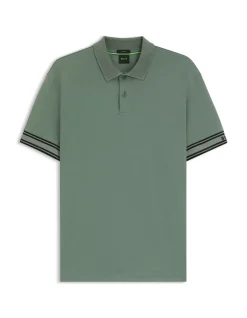 Slim-fit polo shirt in cotton with striped cuffs