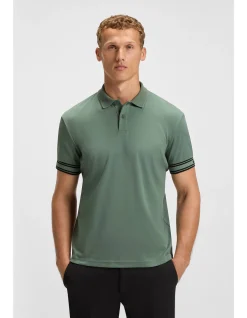 Slim-fit polo shirt in cotton with striped cuffs
