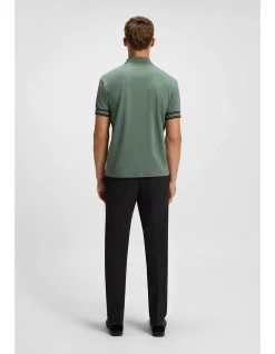 Slim-fit polo shirt in cotton with striped cuffs