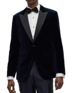 Slim-Fit Tuxedo Jacket in Pure-Cotton Velvet Black