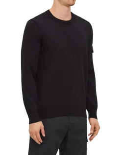 Soft Cotton Knit Logo Sleeve Crew Neck Jumper