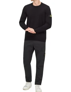 Soft Cotton Knit Logo Sleeve Crew Neck Jumper