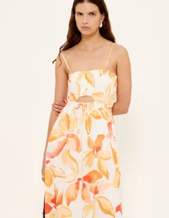SOLANA SHIRRED MIDI SUNDRESS