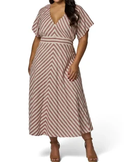 SOMETHING 4 OLIVIA - ALLEGRA LINEN STRIPE MIDI DRESS