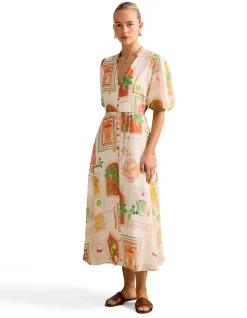 SOPHIE PUFF SLEEVES MIDI DRESS