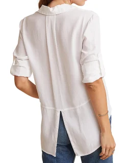 Split Back Button Down Long Sleeve Shirt White