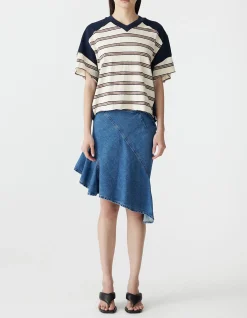 Stripe Cntrst Raw V-Neck Tank
