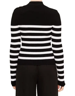 Striped Knit Pullover with Button Detail