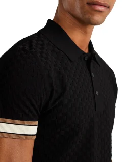 STRIPED CUFF TEXTURE KNIT POLO