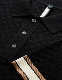 STRIPED CUFF TEXTURE KNIT POLO